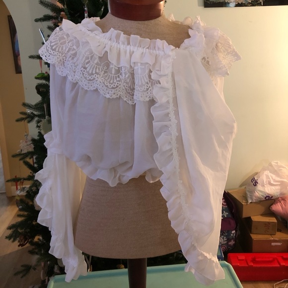 Tops - Lolita Hime Princess Sleeve Cropped Chiffon Blouse